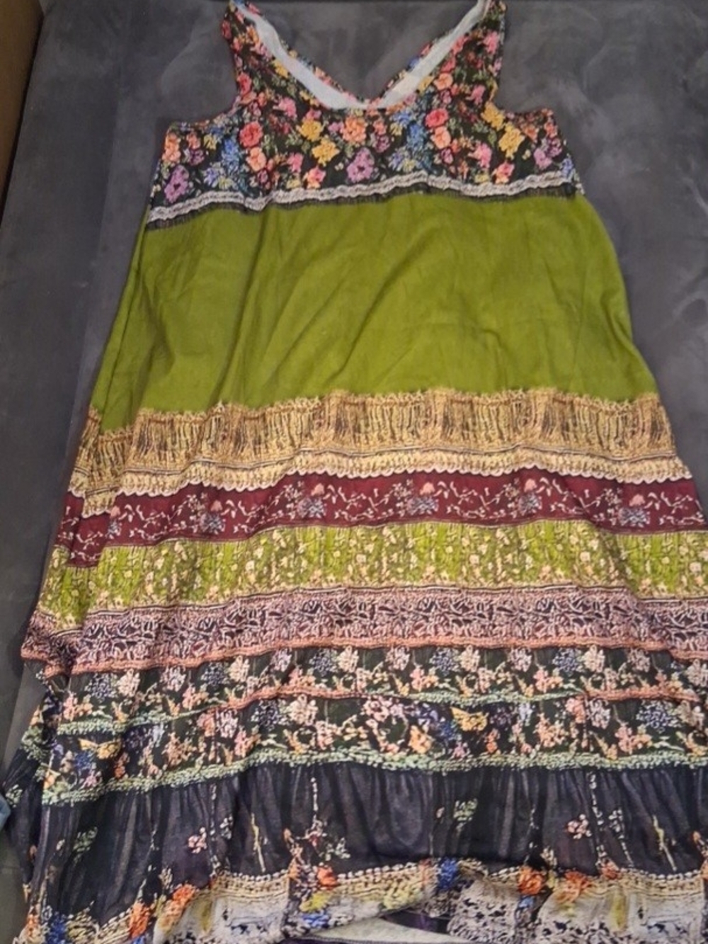 Floral Tiered Maxi Dress in Olive Green